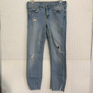 Zara Women's Z1975 Blue Denim Distressed Jeans Size - Raw Edge- Size 4 EUC